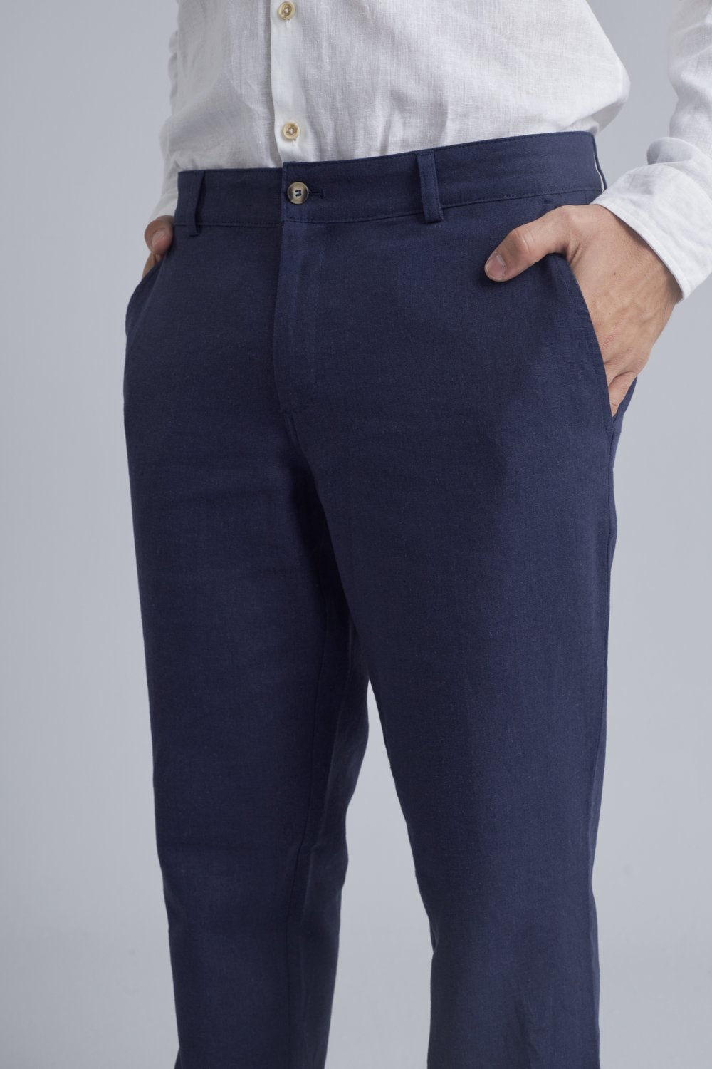Calça Casual Masculina em Linho Azul Marinho - Delucca Clássico, calças  homem 