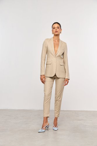 Blazer de Linho Justo 1 Botão Forrado