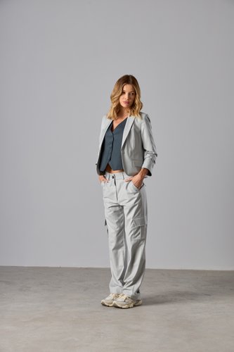 Calça Cargo de Alfaiataria Premium Cinza Claro