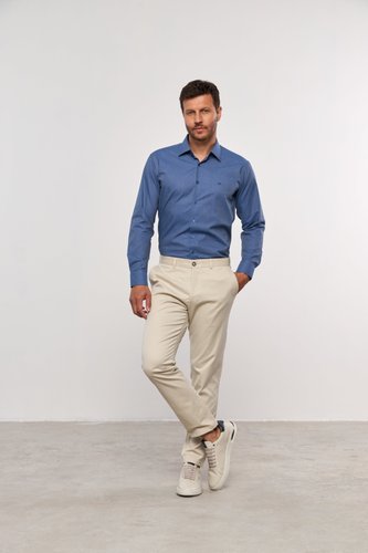 Calça Casual de Sarja Masculina Slim Areia