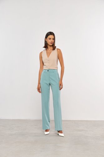 Calça Feminina Reta de Alfaiataria Verde Claro