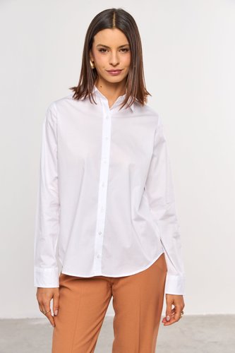 Camisa Feminina Alongada Clássica de Algodão Branca