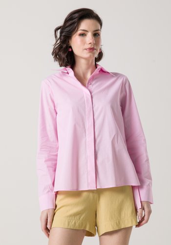 Camisa Feminina Ampla em Tricoline Rosa