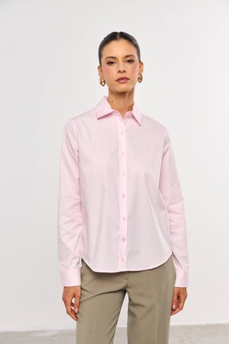 Camisa Feminina Clássica de Tricoline Rosa Claro