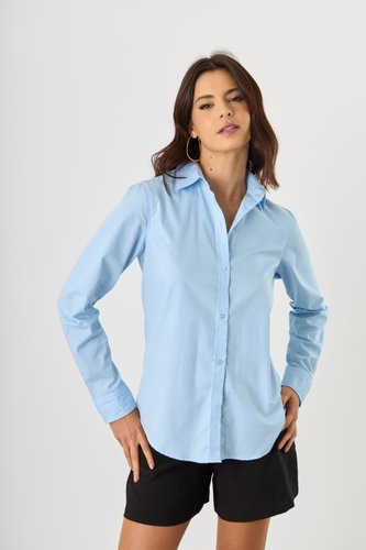 Camisa Feminina de Tricoline Azul Claro