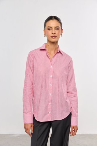 Camisa Feminina Listrada Clássica de Algodão