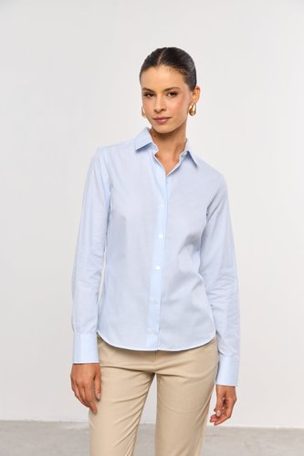 Camisa Feminina Slim Básica de Algodão Listrada