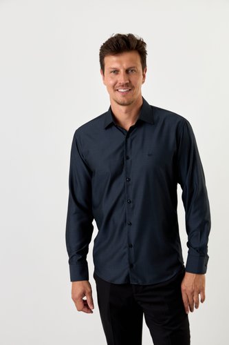 Camisa Masculina Slim Manga Comprida Fio de Bambo