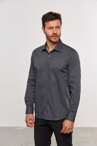 Camisa Masculina Slim Manga Comprida Preta