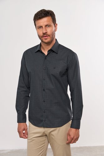 Camisa Masculina Slim Social Manga Comprida Preto Xadrez