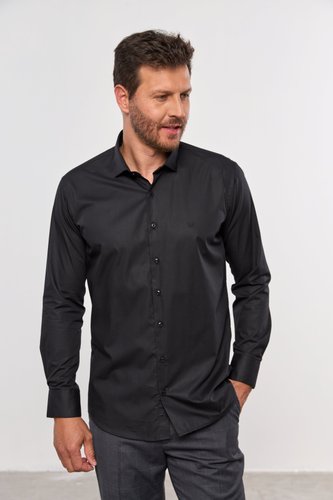 Camisa Masculina Super Slim de Algodão Fio 50 Preta