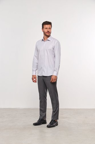 Camisa Slim Masculina Manga Comprida Cinza Claro