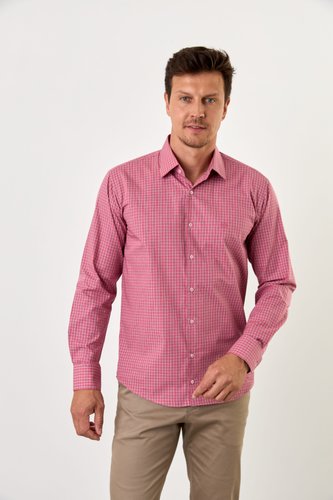 Camisa Social Slim Masculina Manga Comprida Vermelha Xadrez