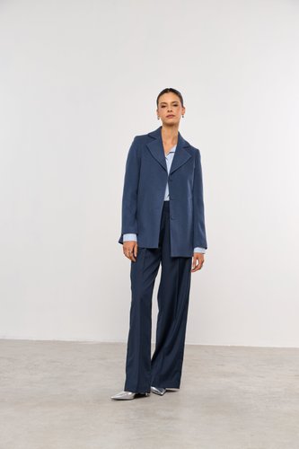 Casaco de Lã Feminino 3 Botões Azul