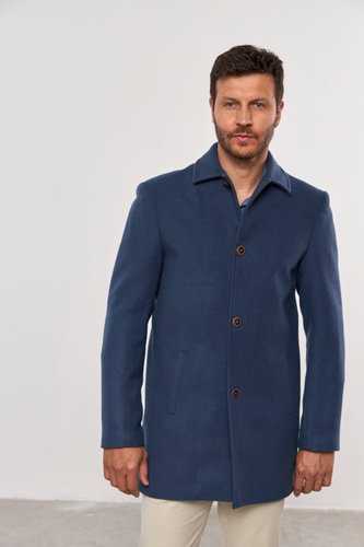 Casaco de Lã Masculino Longo Azul