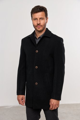Casaco de Lã Masculino Longo Preto