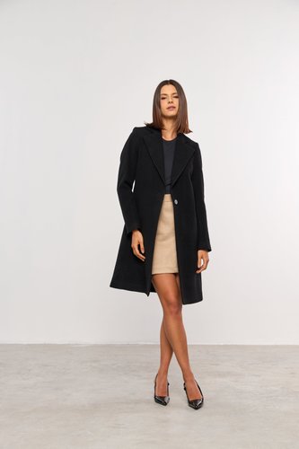 Casaco Longo de Lã Feminino Preto