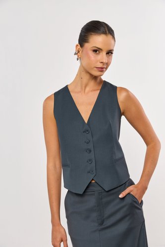 Colete Feminino Curto de Alfaiataria Premium Grafite