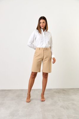 Bermuda Feminina Comprida de Alfaiataria Terê Bege