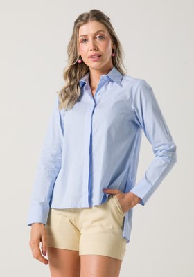 Camisa Feminina Ampla em Tricoline Azul