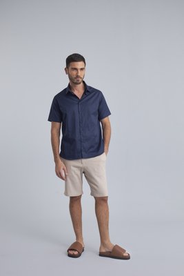 Camisa Masculina Manga Curta Slim Azul