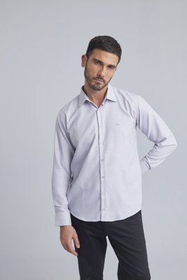 Camisa Masculina Social Slim Cinza Claro - Delucca Clássico