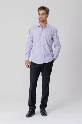 Camisa Masculina Slim Manga Longa e Colarinho Francês em Fibra de Bambu Xadrez Bordo e Branco
