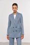 Blazer Feminino Cruzado Azul Risca de Giz
