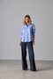 Camisa Feminina Ampla com Bolso Azul Listrada