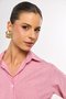 Camisa Feminina de Algodão Ombro Deslocado Listrada