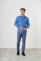 Camisa Slim Masculina Fio de Bambu Azul Xadrez