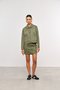 Jaqueta Curta de Efeito Suede com Bolsos Verde Militar