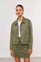 Jaqueta Curta de Efeito Suede com Bolsos Verde Militar